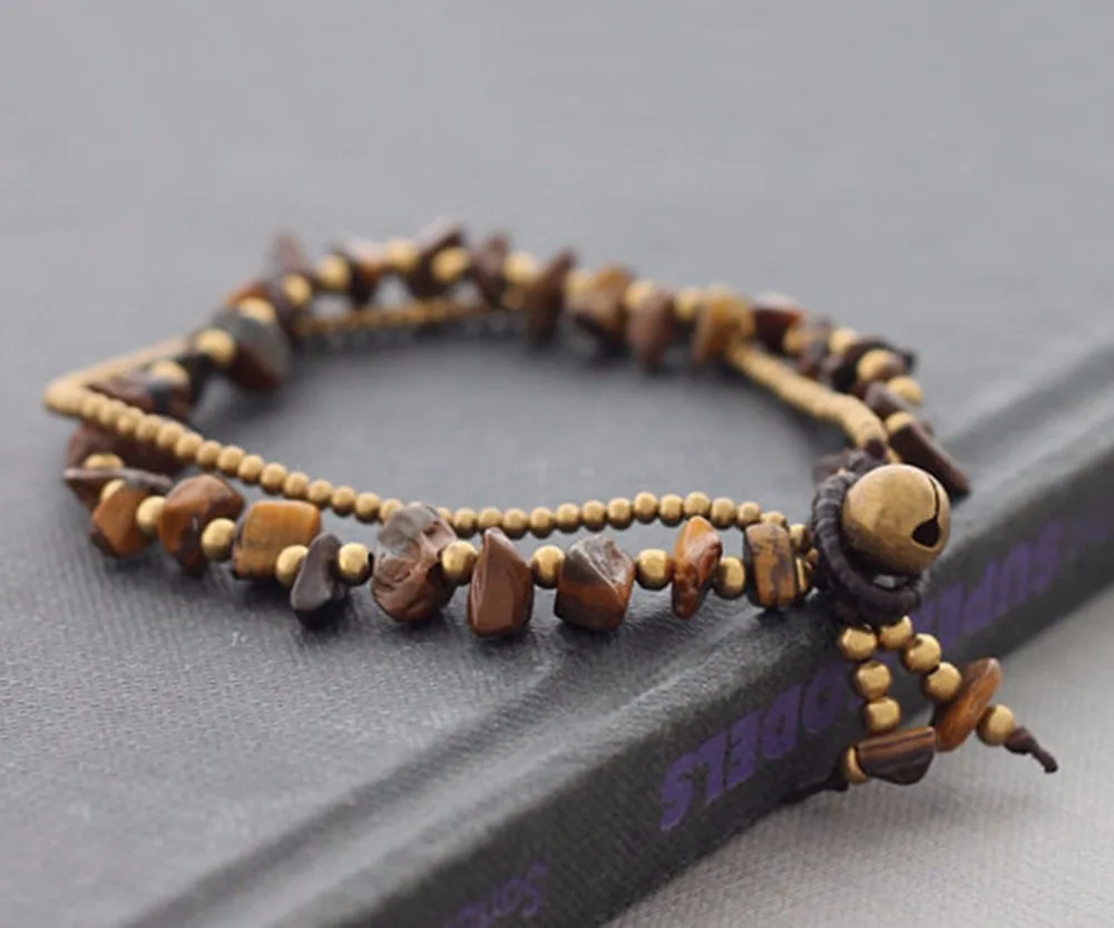 2018 new modern handmade gold chain bracelets original jewelry tiger eye howlite natural stone thai brass bracelet party gift | Украшения и