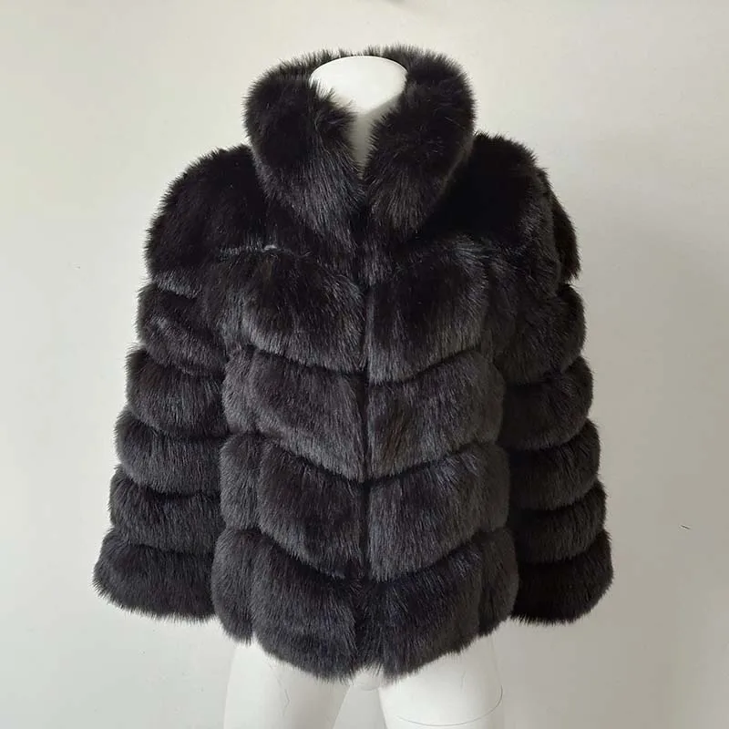 black faux fur coat Женская Шуба из искусственного лисьего меха размера плюс XXXL,, зимняя модная верхняя одежда, утолщенная теплая шуба из искусственного меха, пальто для женщин - Цвет: black faux fur coat
