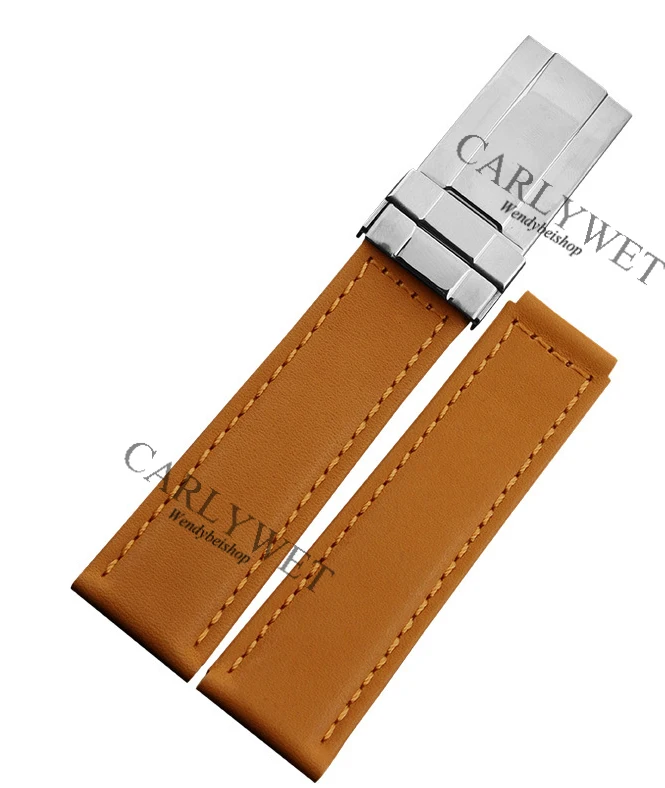 CARLYWET 19 20 мм винтажный черный коричневый ремешок из натуральной телячьей кожи с серебряной стальной застежкой