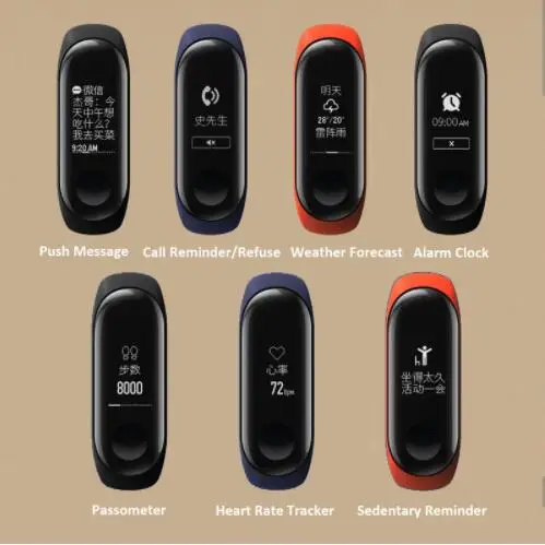 В наличии новинка 2018 оригинальный Xiaomi Mi 3 Смарт браслет 0 78 дюймов OLED мгновенное