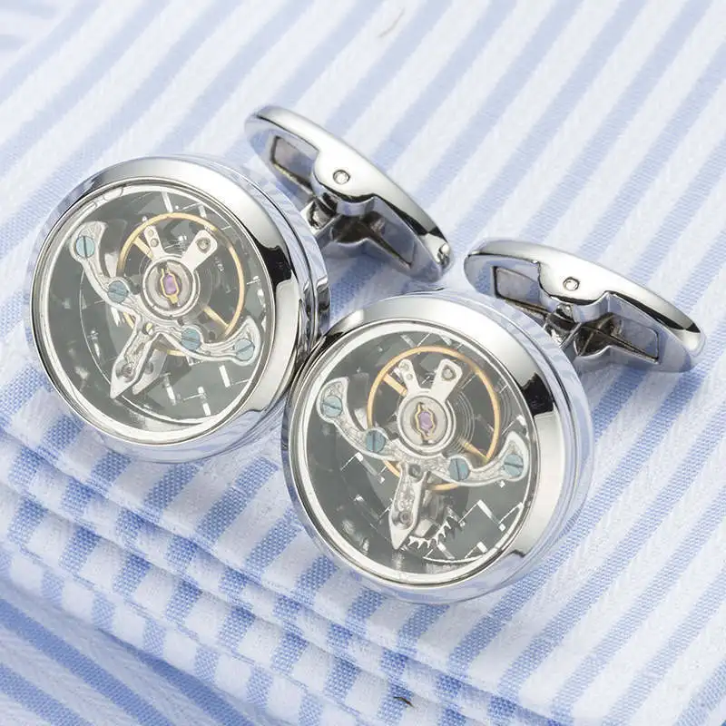 

High quality Movement Tourbillon Cuff links Designer Cufflinks Stylish Steampunk Gear Watch Cuffs Shirt Sleeve Buttons Men