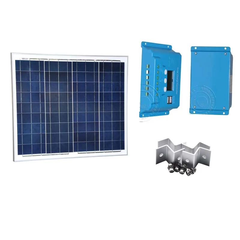 

Kit Solar Module 50W 12V Polycrystalline Solar Charging Controller 12V/24V 10A Cable Z Bracket Fan Laptop Mobile LED Light