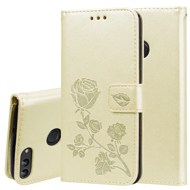 Gold Huawei P Smart Case Soft Silicon TPU Wallet Flip Leather Phone Case For Huawei P Smart Cover FIG-LX1 Enjoy 7S Case - Цвет: Gold