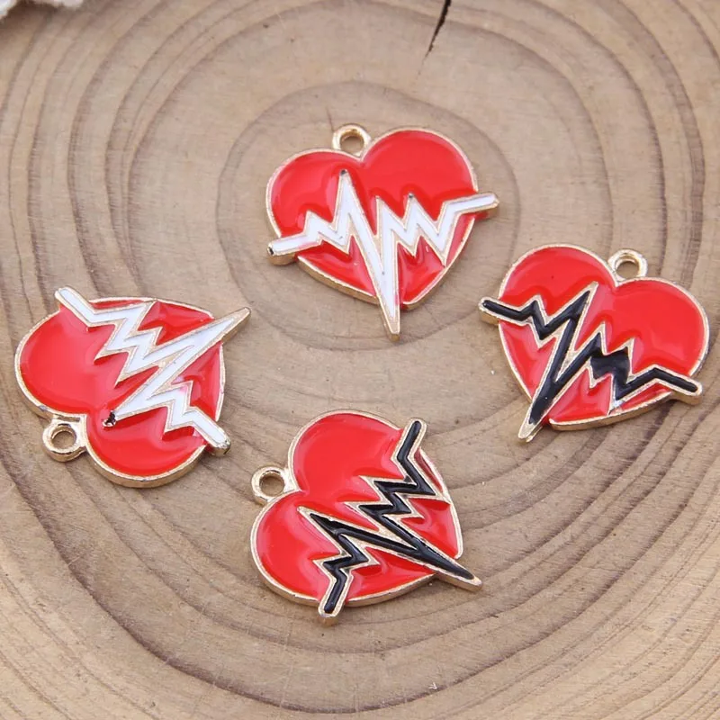 

Daisies 100pcs 20*18mm Alloy Red Heart Charms Medical ECG Enamel Charms for Nurse Necklace Bracelet DIY Findings