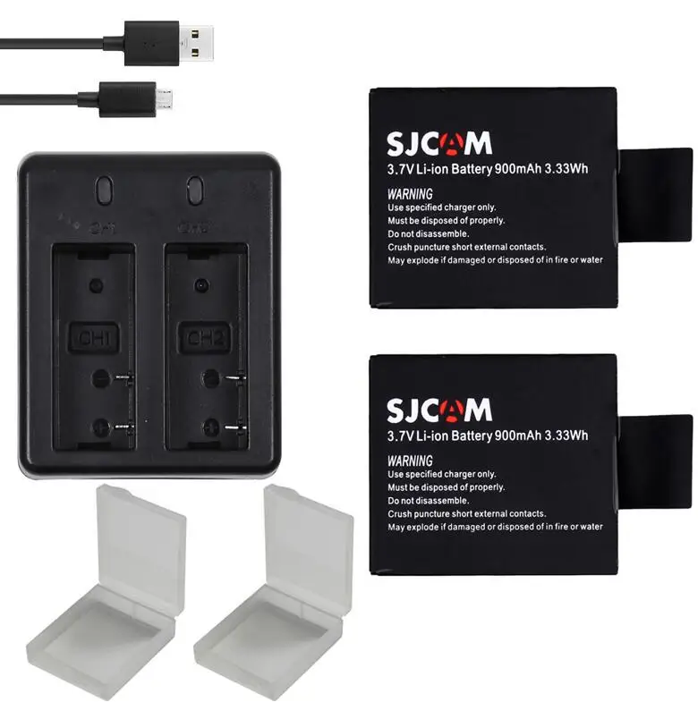 2battery withcharger 4 шт. SJCAM sj4000 eken H9 GIT-LB101 GIT батарея sj5000 sj6000 sj7000 SJ8000 SJ9000 батарея+ двойной USB зарядное устройство - Цвет: 2battery withcharger