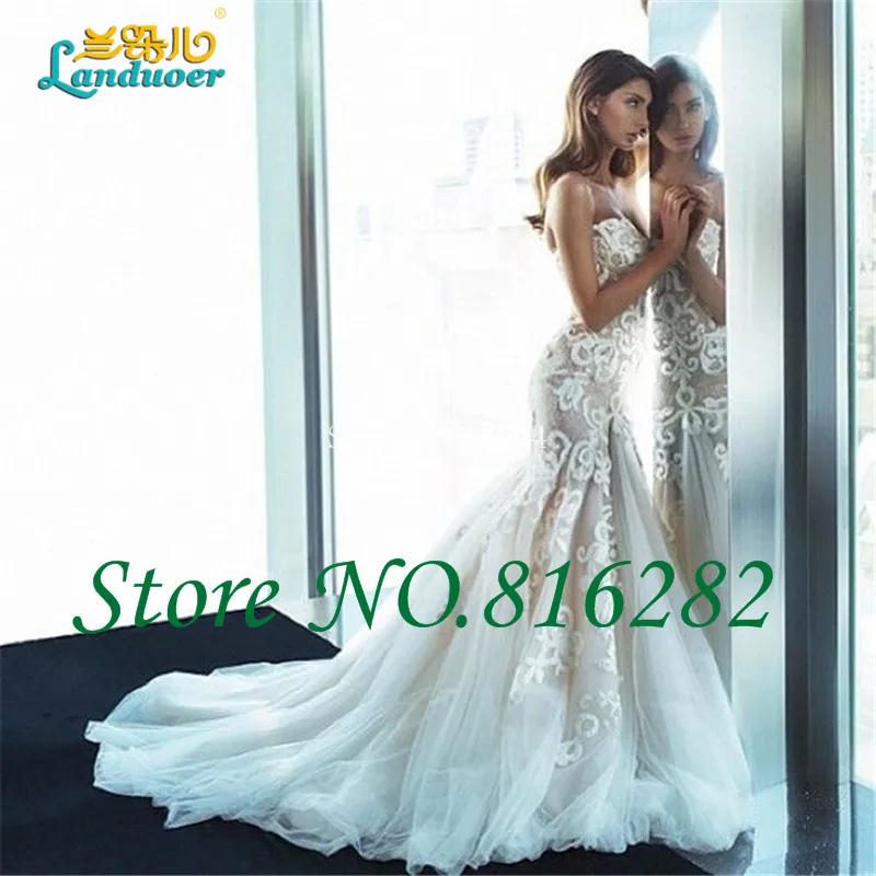 Винтаж русалка кружева спинки свадебное платье 2016 аппликации свадебные платья