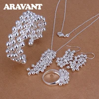women jewelry set 925 silver fashion dangle grapes beads necklace bracelet ring drop earrings for women wedding gifts