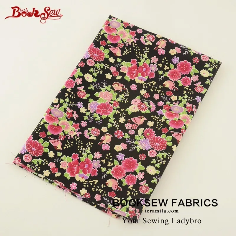 Booksew 100% хлопок поплин Ткань мягкие Вышивание черный Жир Квартал цветок и птица