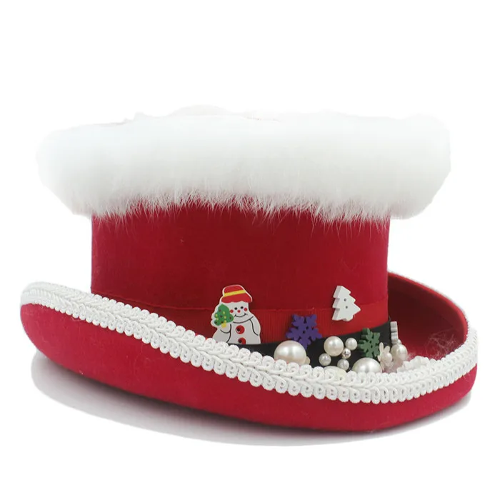 Top Hat 15 см(5.89 дюйма) шерсть красный Для женщин Рождество Top Hat для модных леди Queen Fedora Безумный Шляпник магическое шоу шапки - Цвет: Red