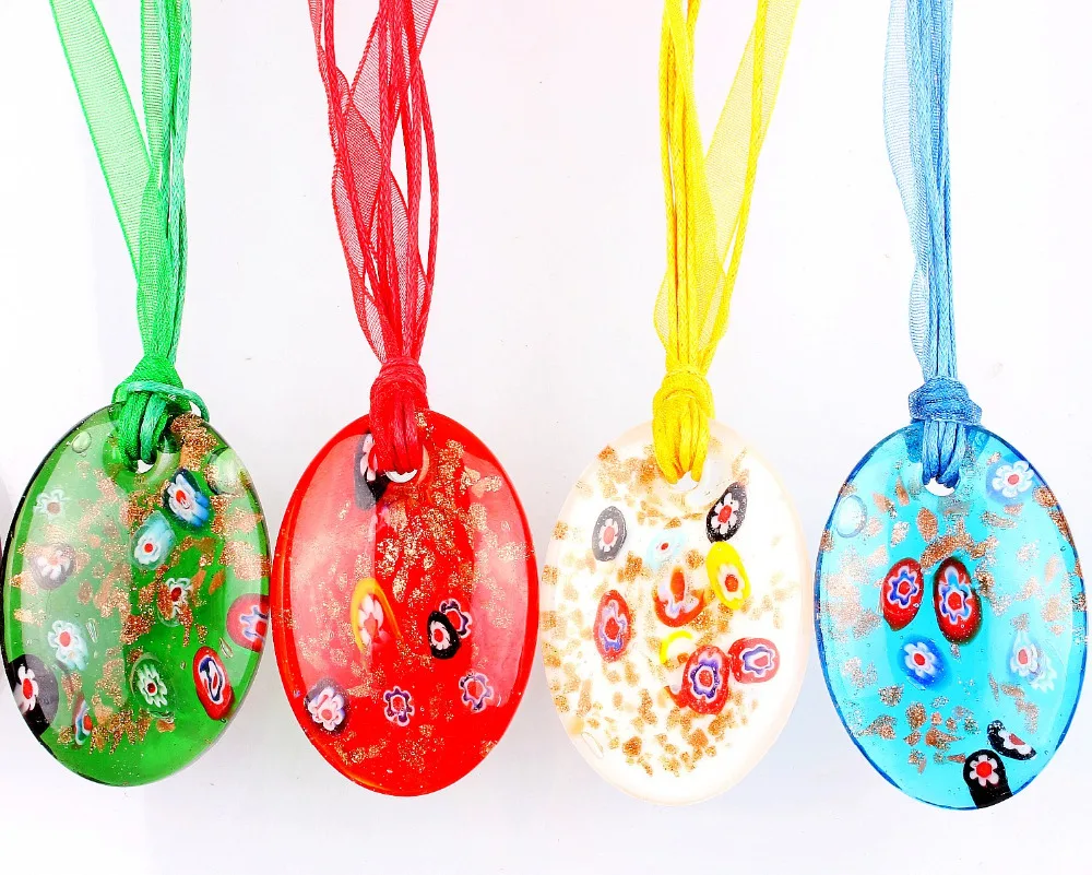 Fashion Beauty Wholesale 6pcs handmade Murano Lampwork Glass Mixed Colorful Round Gold Sand Millefiori Pendants Charms Necklaces | Украшения