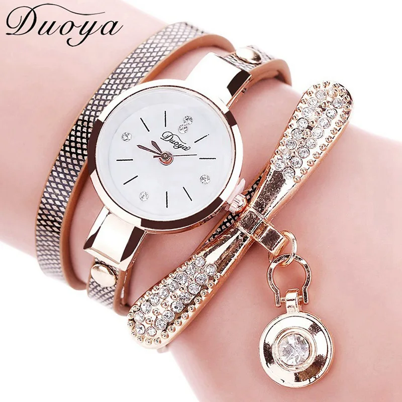 Brown Бренд Duoya, браслет, часы для женщин, роскошный золотой кристалл, Модные кварцевые наручные часы, женские винтажные часы, дропшиппинг - Цвет: Brown