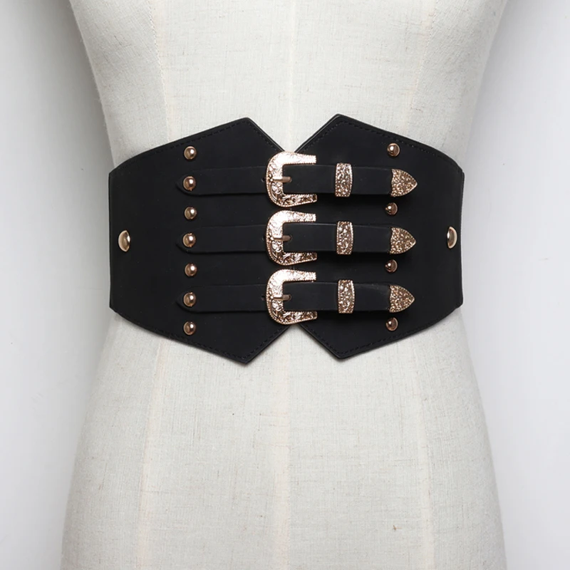 New Fashion Female Vintage elastic Leather wide Belts For Women Strap Metal Pin Buckle Designer vintage waist belts for coat