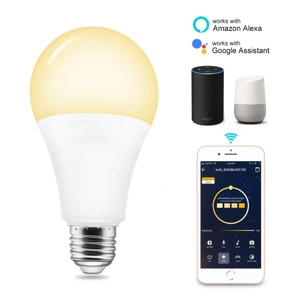 Светодиодная лампа E27 умная Wifi Alexa/Google Home 7 Вт приложение WIFI Пульт дистанционного