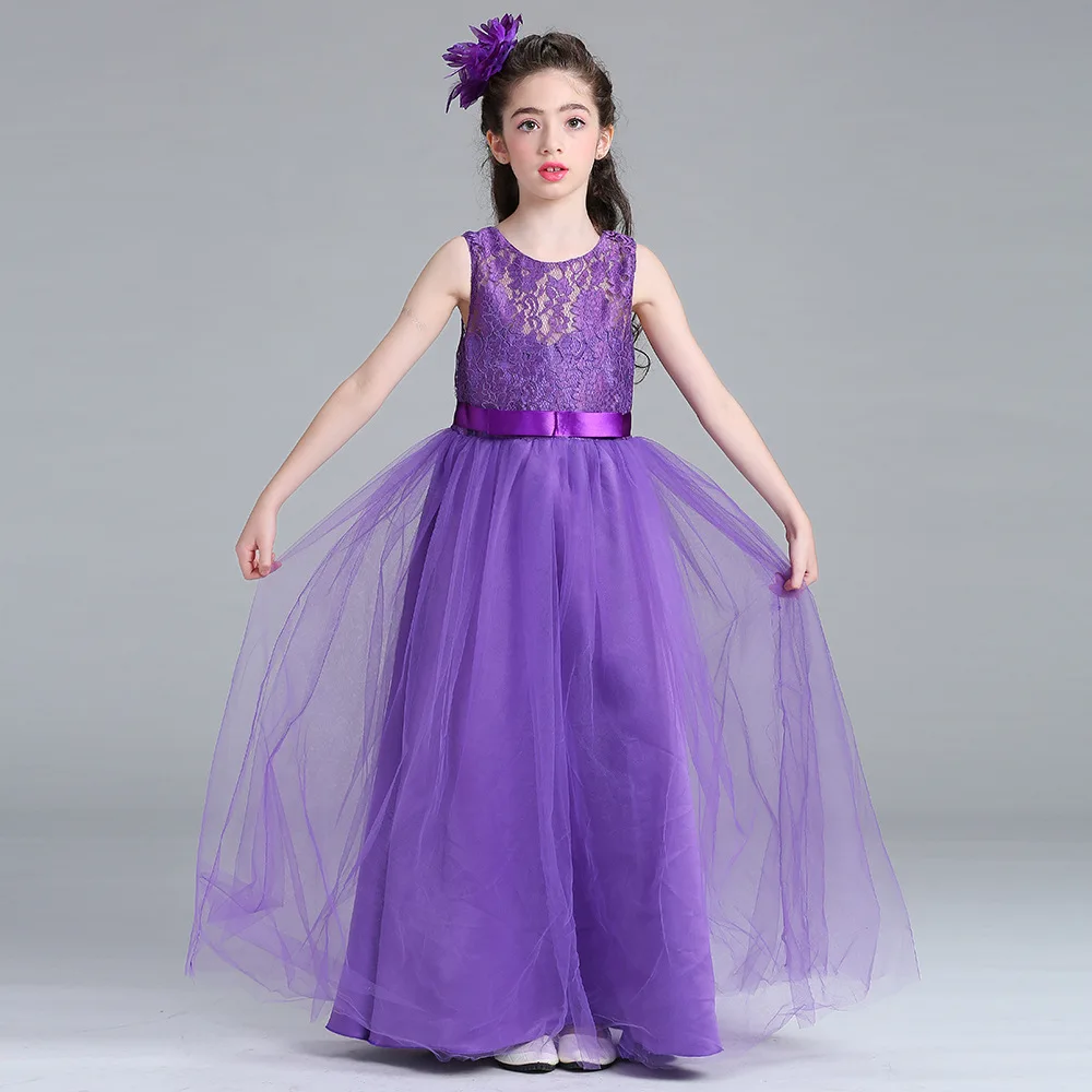 Girls dress Flower Lace long Ribbon graduation gowns dresses purple girl wedding vestidos de festa infantil big | Детская одежда и