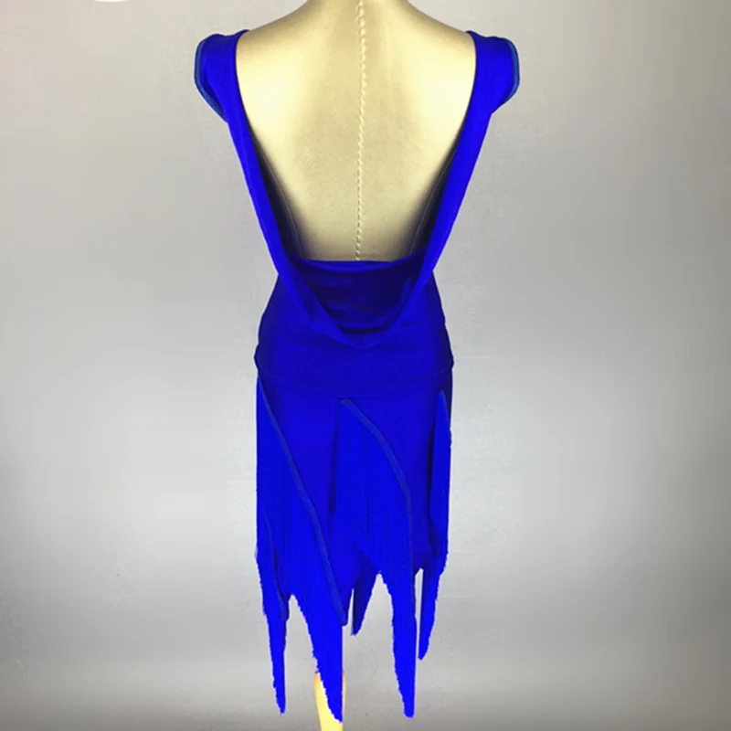 

Latin Dance Dress Royal Blue Sleeveless Open Back Tassel Dresses Sexy Women Tango Salsa Samba Carnival Costumes Dancewear DN2334