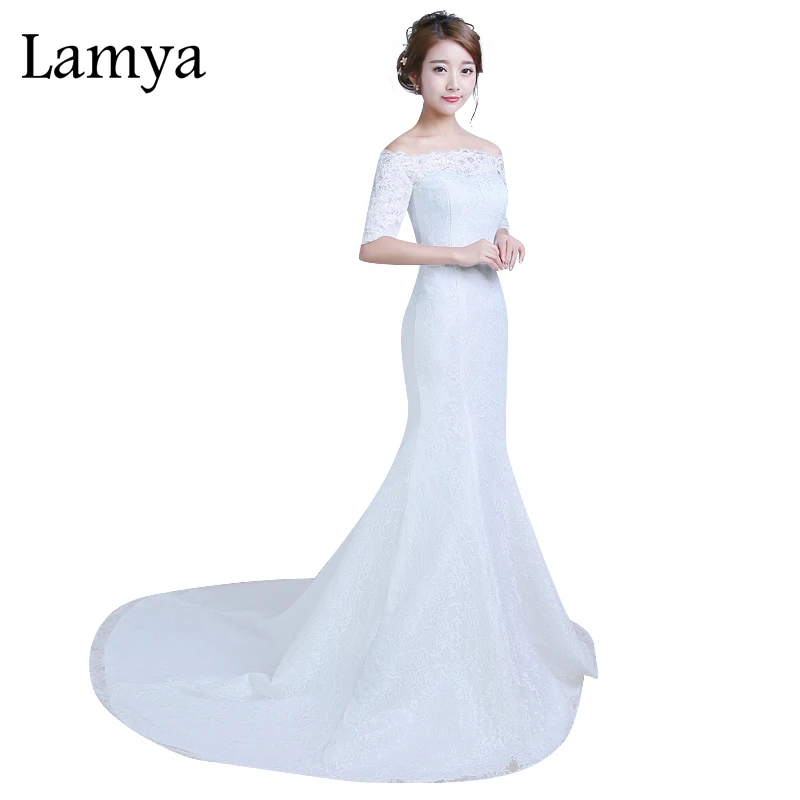 

LAMYA Lace Mermaid Wedding Dress Plus Size Half Sleeves High Quality Sexy Real Images Vintage Ball Gown Bride Gowns