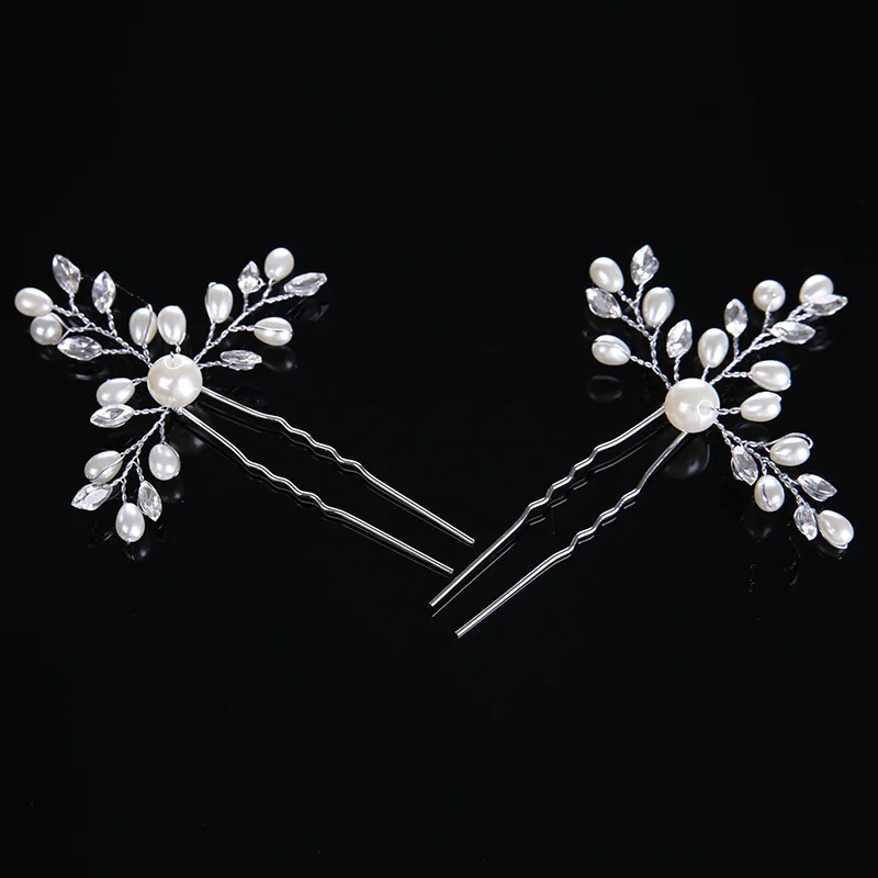 TREAZY 2pcs/lot Bridal Wedding Crystal Simulated Pearl Flower Hair Pins Handmade Headpiece Bridesmaid Bride Accessories | Украшения и