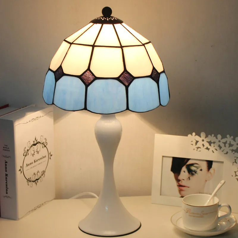 Светодиодная лампа Tiffanylamp синяя стеклянная ручной работы настольная свадебное
