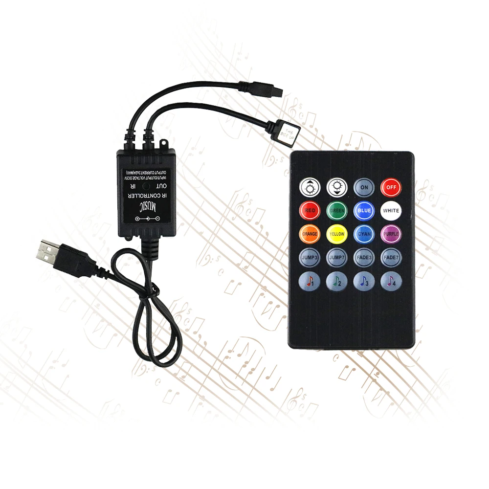 5 в RGB USB контроллер 20 клавиш голосовой Звуковой Датчик ИК пульт дистанционного