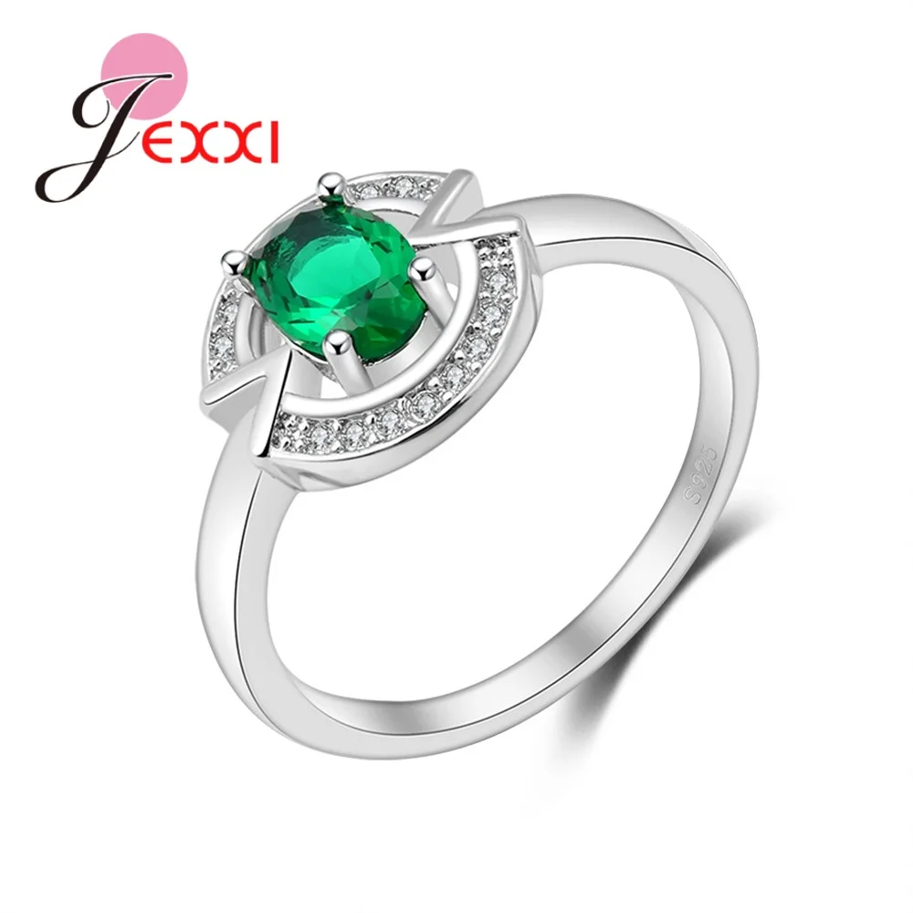 

Lovely 925 Real Silver Jewelry for Women Paved Green Cubic Zirconia Finger Rings Oval Shape Wedding Bridal Female Bague