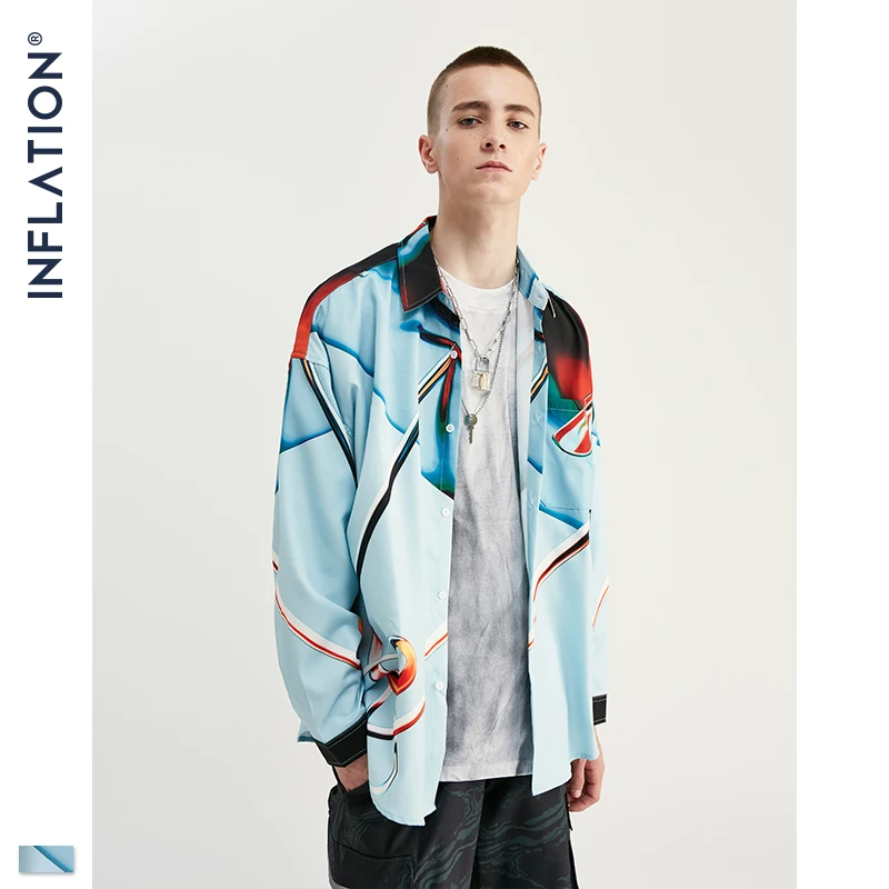 INFLATION Streetwear Men Shirt Long Sleeve Shirts Loose 2020 Autumn New Digital Printing 92150W |