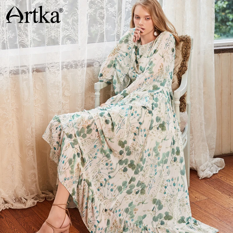 ARTKA весна новые женские богемные длинные с цветочным принтом шифоновое платье