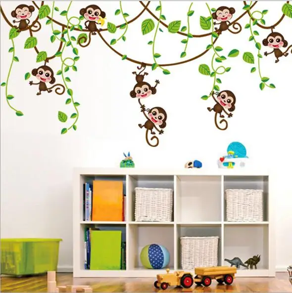 Наклейка на стену с мультяшными животными наклейки Обезьянами для детской