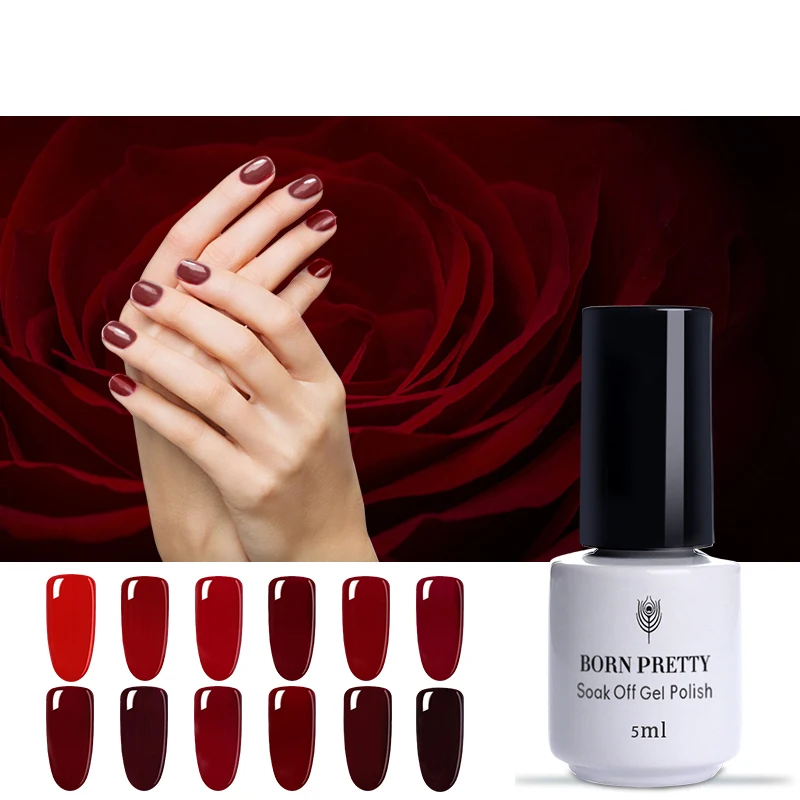 BORN PRETTY/УФ-Гель-лак для ногтей красного, кофейного, фиолетового цвета, много серий, чистый цвет, отмачиваемый Гель-лак для ногтей, Гель-лак для ногтей 5 мл