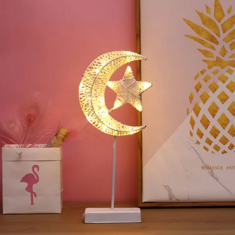 Wicker Moon Stars Светодиодный настольный лампа, ночник, ламповое праздничное освещение для дома, клуба, уличного помещения, Настенный декор, подарки на день Святого Валентина, свадебные украшения - Цвет абажура: Wicker Moon Stars