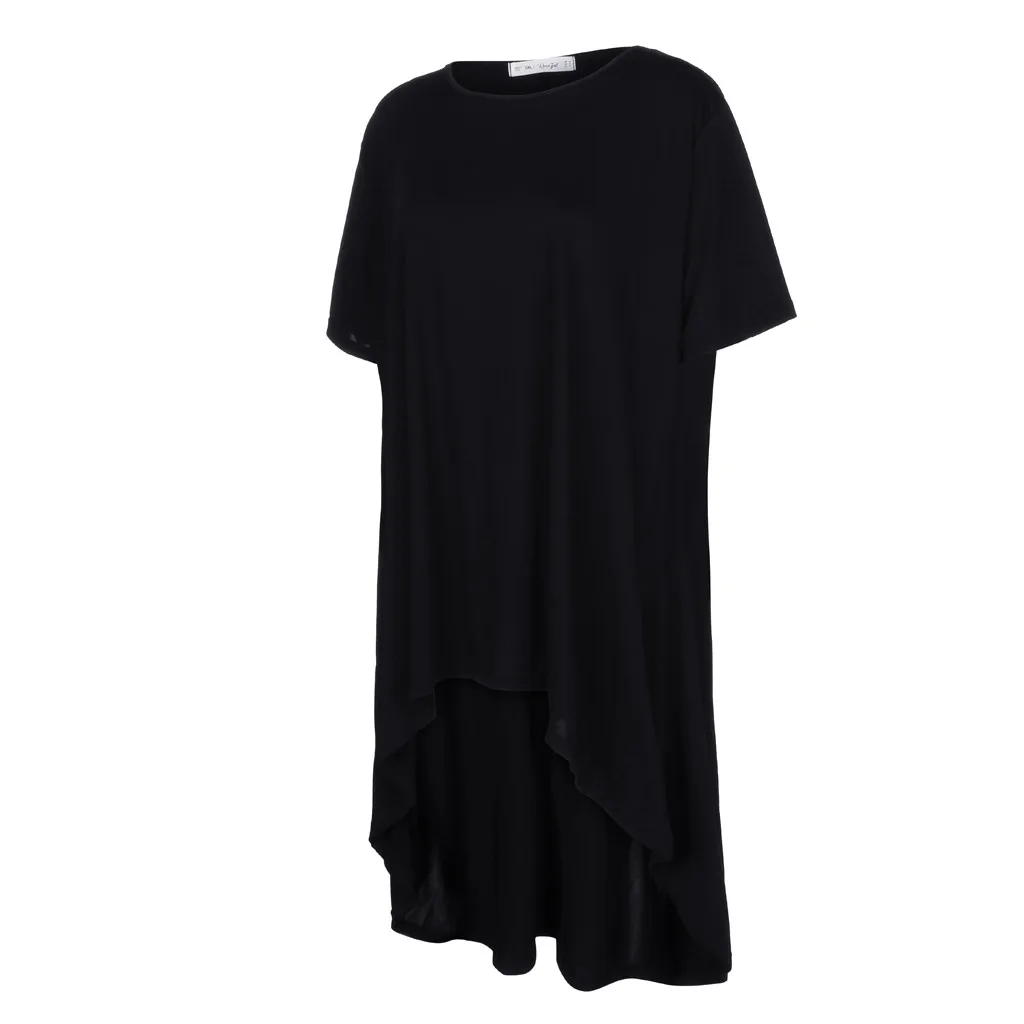 FREE OSTRICH 5XL Women Plus Size Black O-Neck Short Sleeve Asymmetric Retro T-Shirt Tops vintage women clothes 2019 | Женская одежда