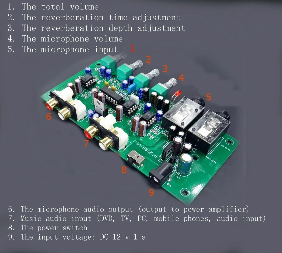 Оригинальный усилитель чипа OF1 JRC5532 + PT2399 микрофон караоке микшер