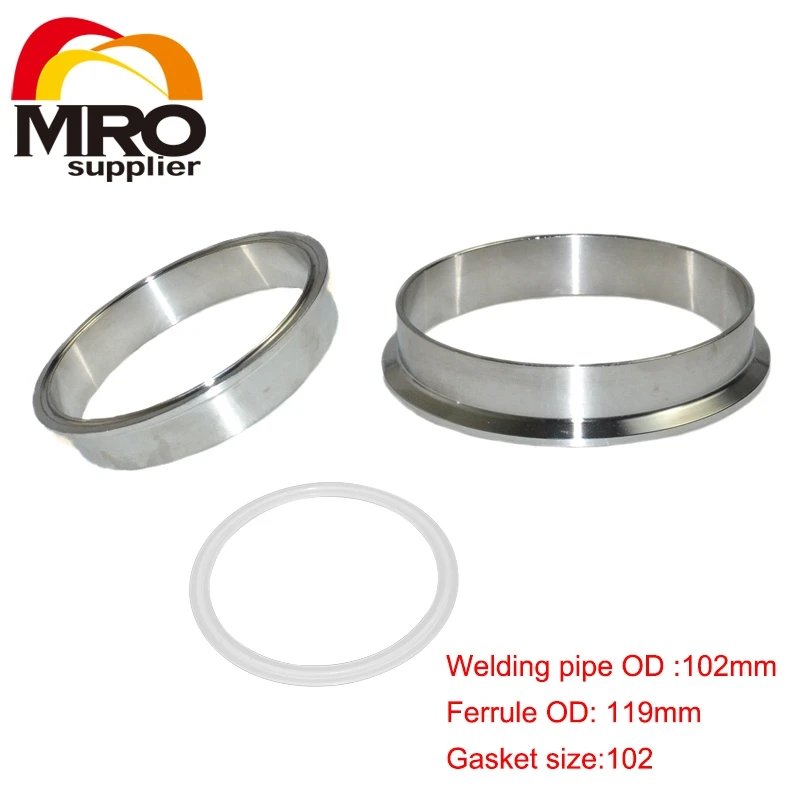 

High Quality 2Pcs 102mm 4" Weld on Ferrule Sanitary Stainless Steel SS304 Pipe Fittings + 1 Pcs Silicone Gasket SWG-102
