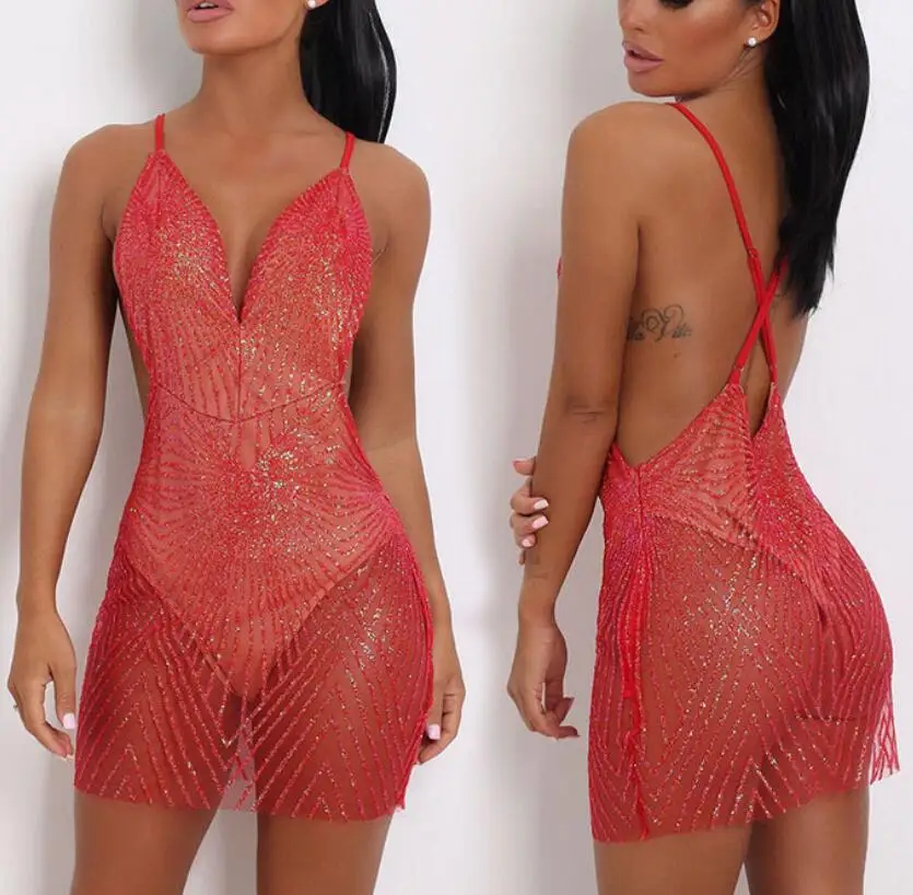 Сетчатое вечернее платье с блестками женское сексуальное облегающее открытой