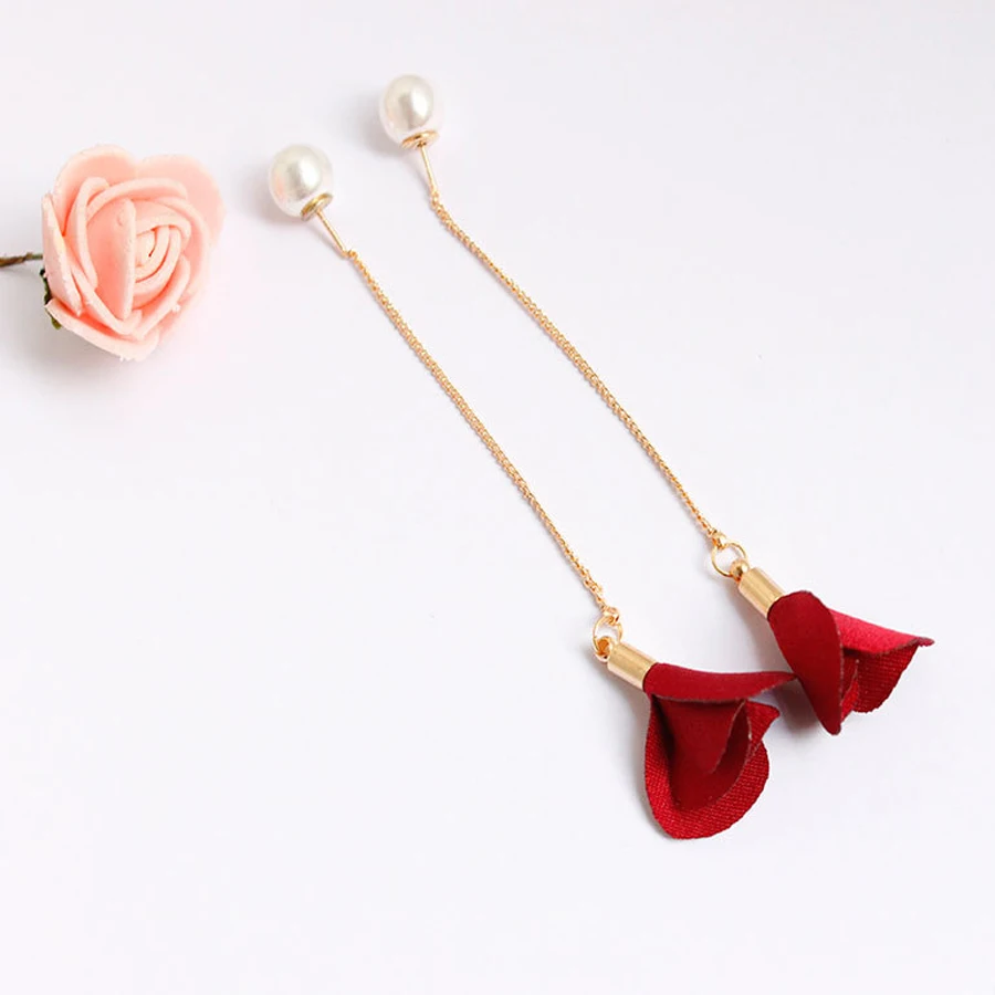 6 цветов Простые Модные в форме розы Женские Висячие серьги жемчужная ткань