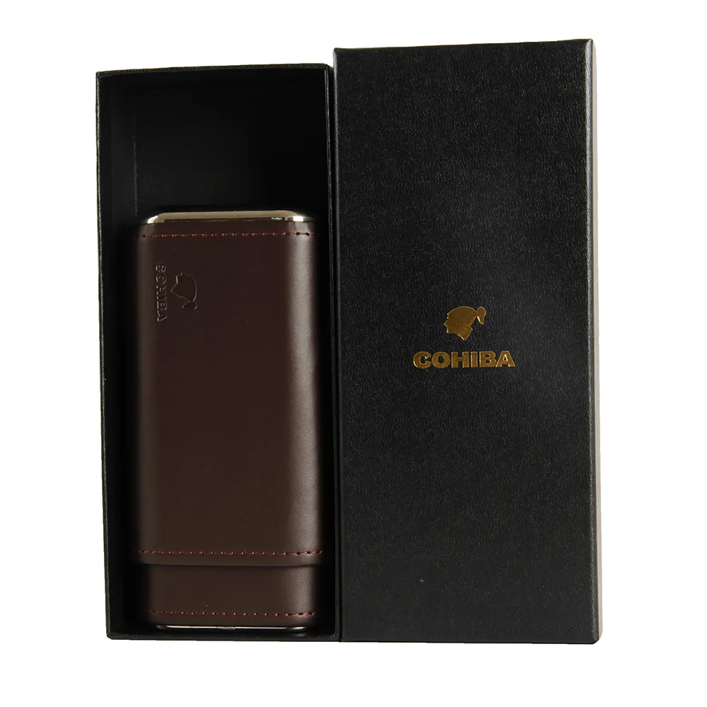 COHIBA кофе натуральная кожа кедр выстроились сигары Дорожный Чехол держатель 3 шт. |