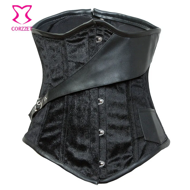 Черный фланелевый сексуальный корсет для талии со стальными косточками корсеты