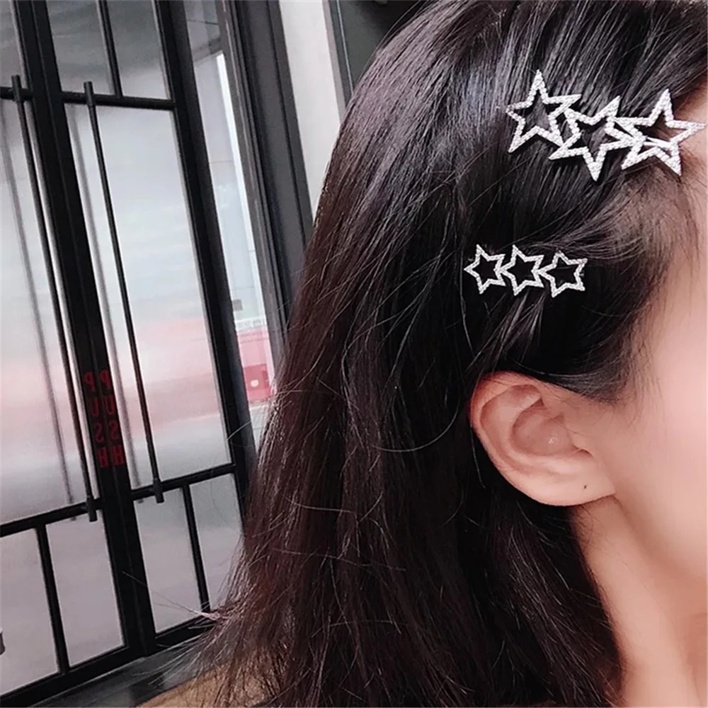 Korea Hollow Star Hair Clips for Women Crystal Rhinestones Pentagram Hairpin Women Bridal Hair Accessories Hairgrip graceful pentagram cuff hairband for women