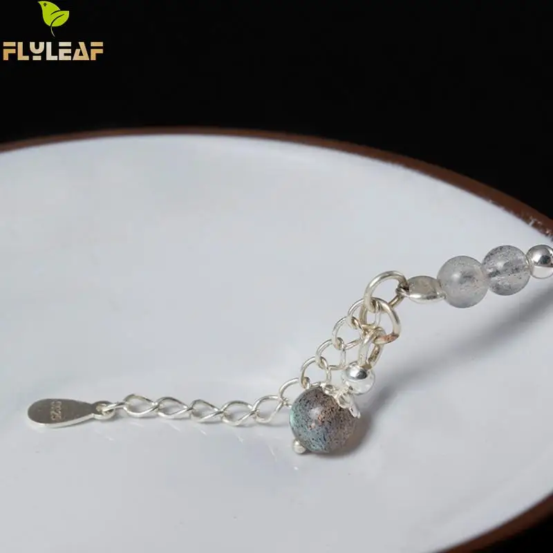 

925 Sterling Silver Natural Moonstone Bead Charm Bracelets Women Handmade lady girl gift fine Jewelry flyleaf