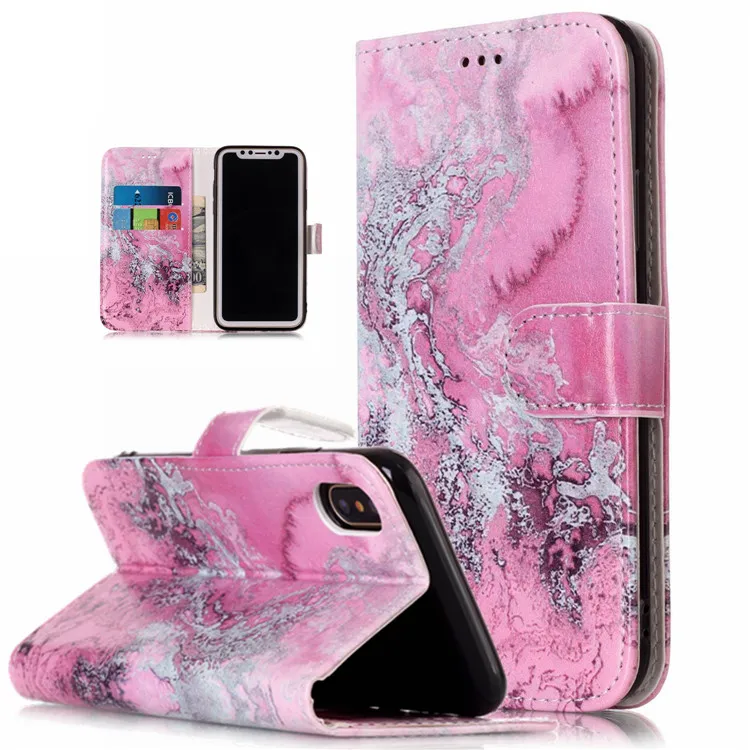 Кожаный чехол-бумажник с изображением мраморного камня цветов и бабочек чехол