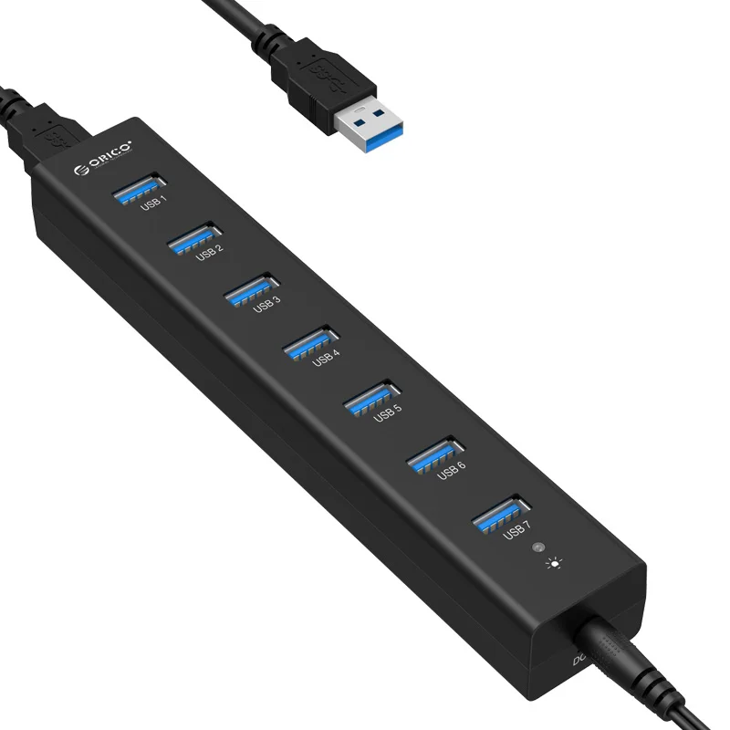 Высокоскоростной Концентратор ORICO 7 портов USB 3 0 5 В 2 А черный|7 ports usb 3.0|7 port usbport |