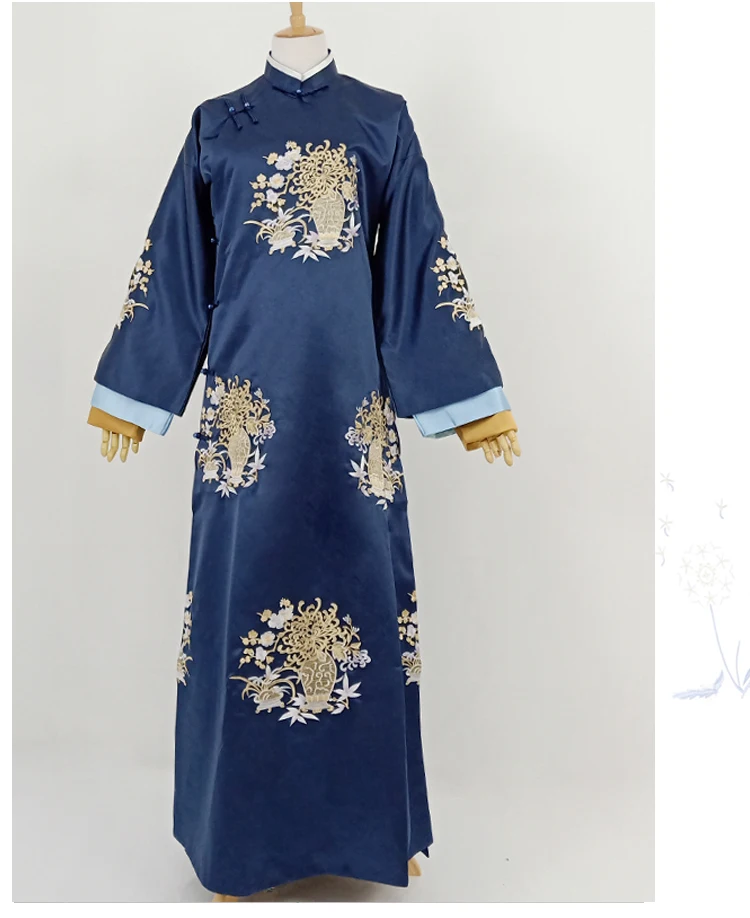 Dark Blue Embroidery Chrysantheum Wu JinYan Wei Ying Luo Qing Dynasty Princess Costume Hanfu for TV Play Story of YanXi Palace
