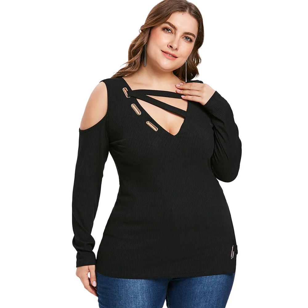 ROSEGAL Женская Секси футболка с глубоким вырезом 5XL открытыми плечами Плюс размер