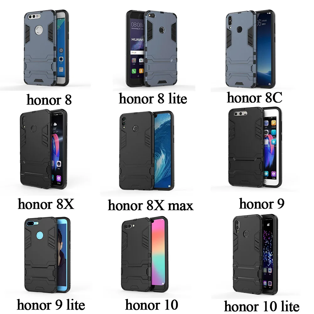 Чехол Honor 8 Lite 9 10 задняя крышка Жесткий Броня PC Стенд чехол для телефона huawei на