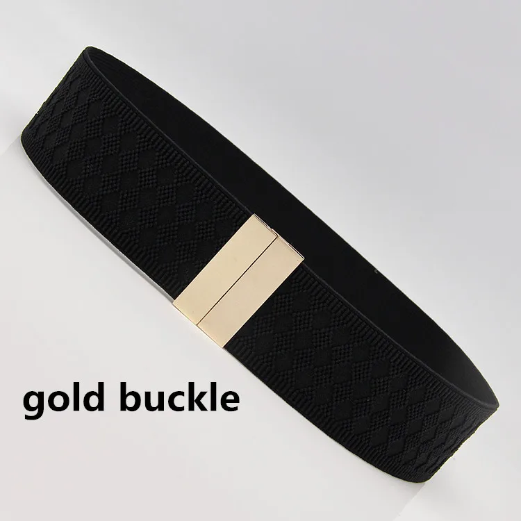 gold black Дизайн пояса эластичные пояса для женщин черный красный широкий пояс-ремень платье украшение пальто Золотая Пряжка Прямоугольник Серебряный - Цвет: gold black