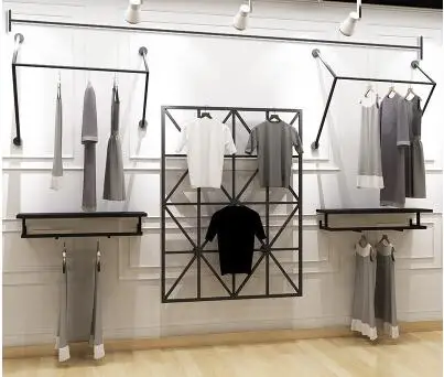 Clothing store display stand floor type men and women clothing shelf display rack side hanging shelf combination . clothing