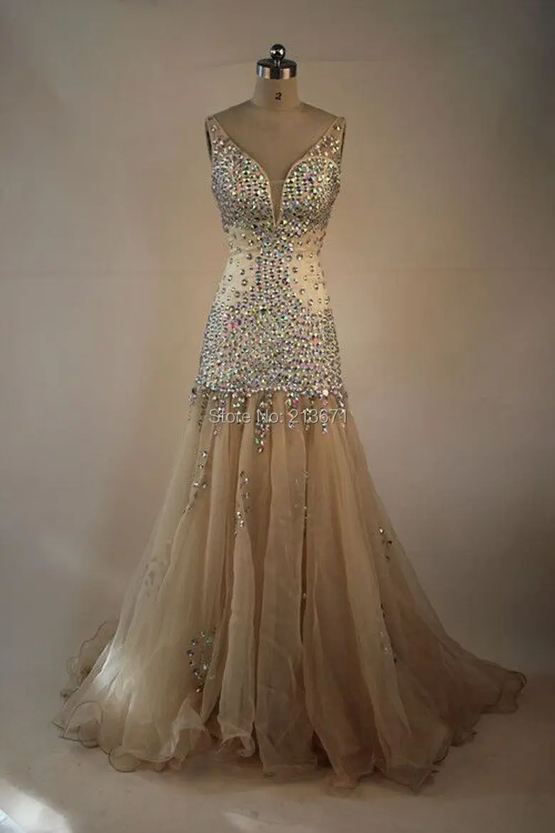 Baijinbai Sexy Organza Beaded Crystal V Neck Mermaid Champagne Evening Dresses Long Abend Kleider Robe Soiree Maternity Custom | Свадьбы и