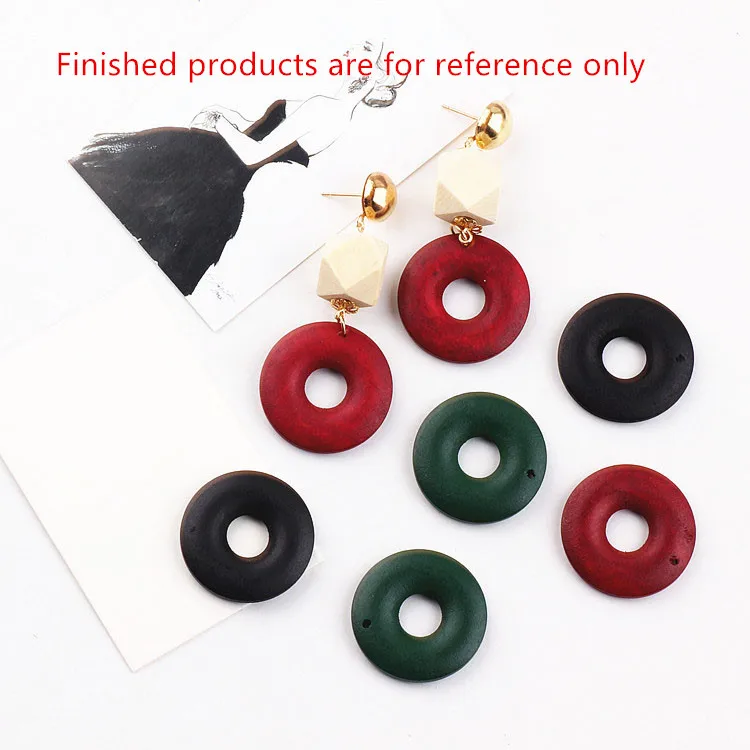 

New design 30pcs/lot colorful printing 30mm geometry round shape wood beads charms diy jewelry earring/garment pendant accessory