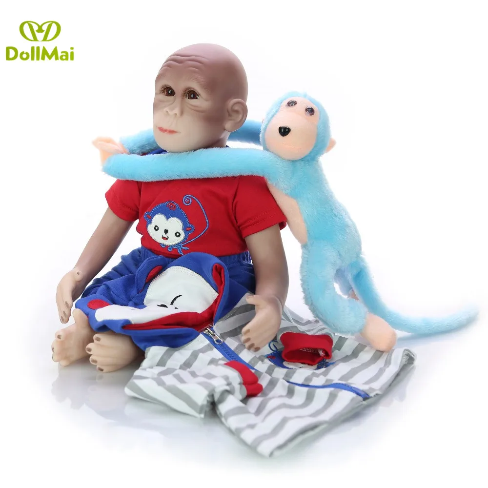

New 19inch 46CM 100% handmade reborn Monkey very soft silicone vinyl flexible Apes doll bebe boneca Macaco Gift