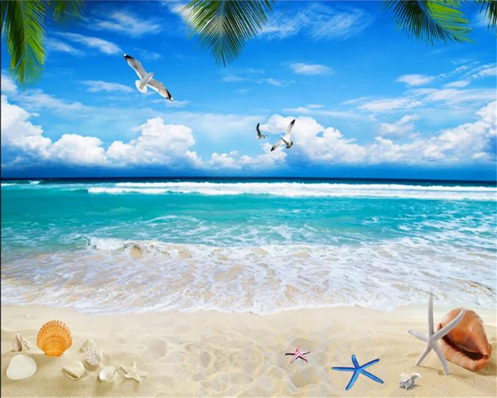 Обои для гостиной спальни фрески голубое небо белые облака пляж море 3D фон