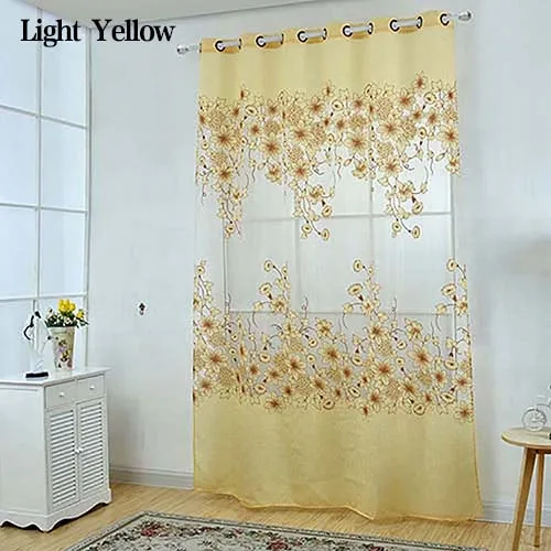 Романтический Цветочный Принт Тюль Чистой Voile Пелерина Панель Двери Делитель